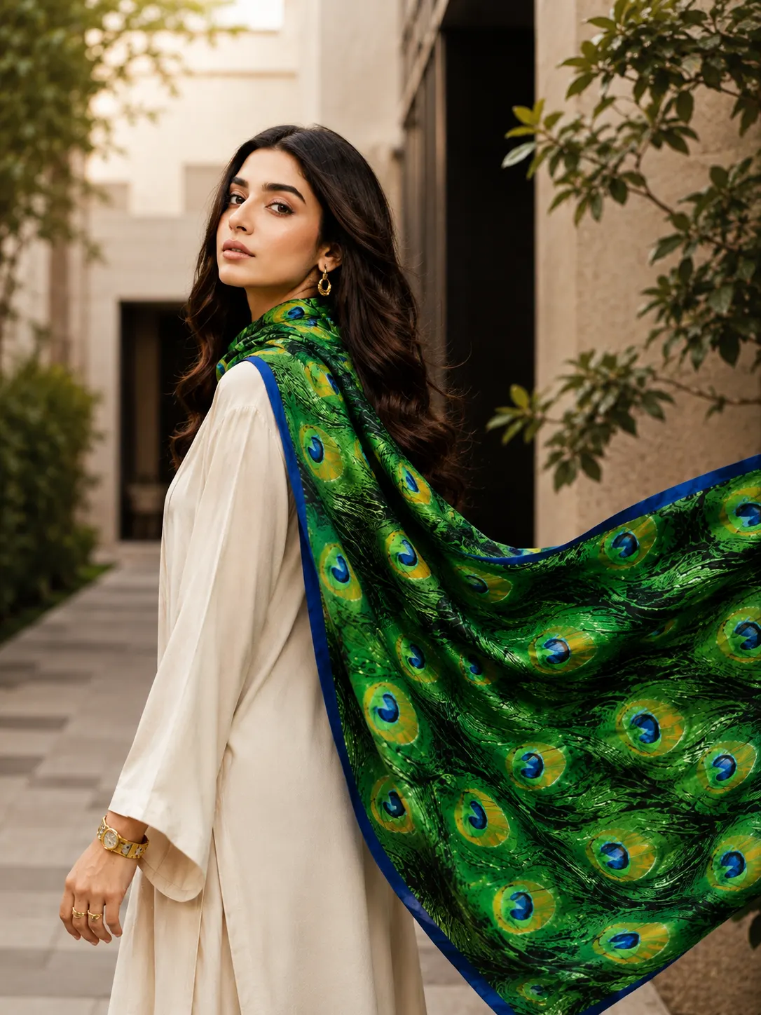 The Peacock Bloom Silk Scarf